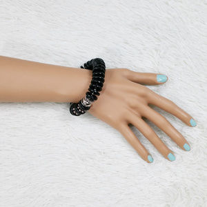 GNW Stretchable Bracelet Black Silver Beads NWT